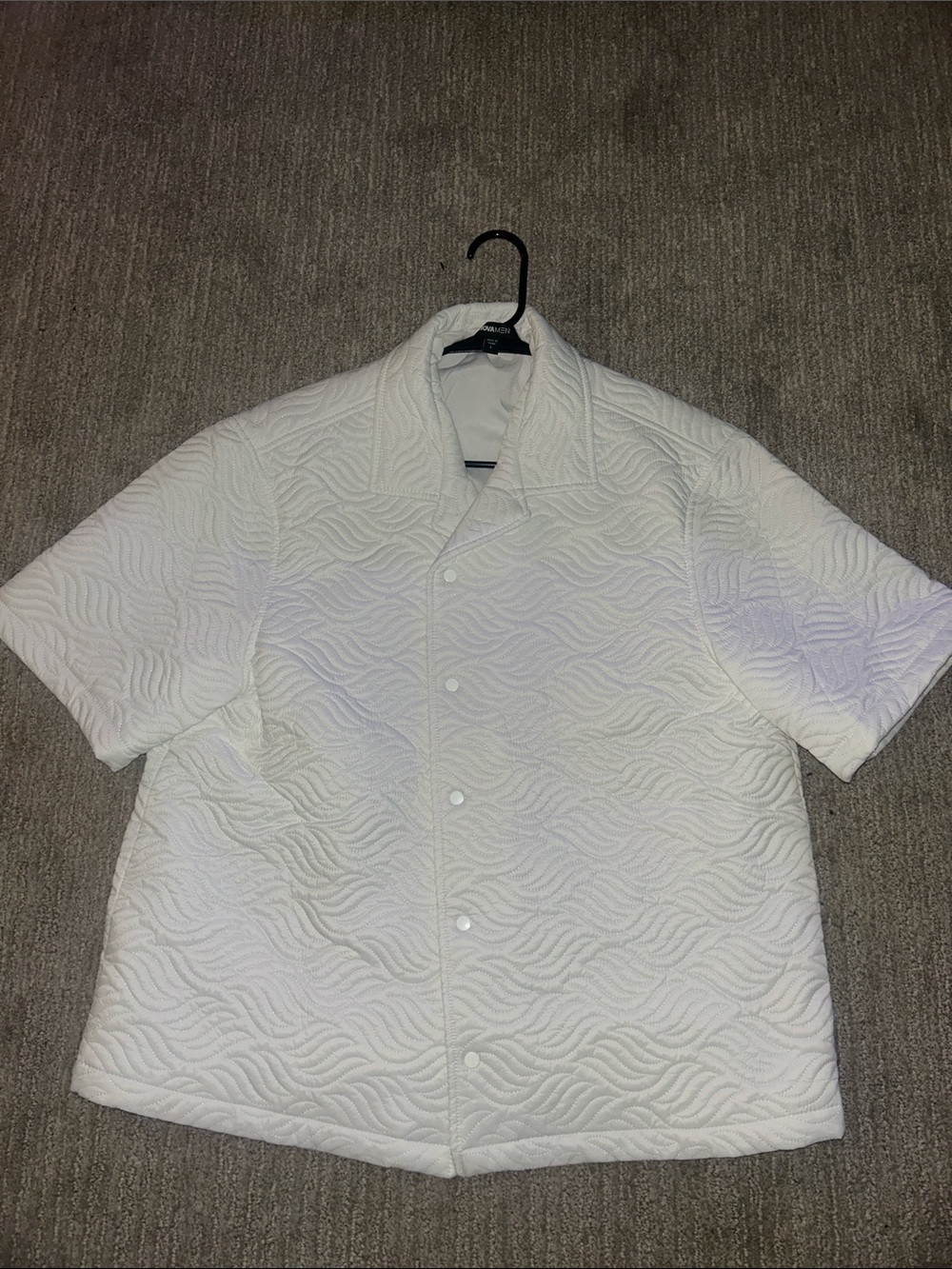 Fashion Nova White Quilted Short-Sleeve Button-Down Shirt